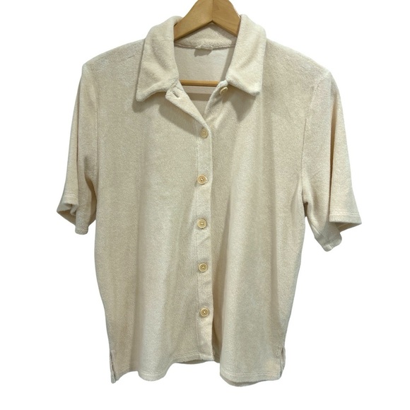 Aritzia Wilfred Free Sunny Short Sleeve Terry Button Up Shirt Top - Small - Picture 5 of 12